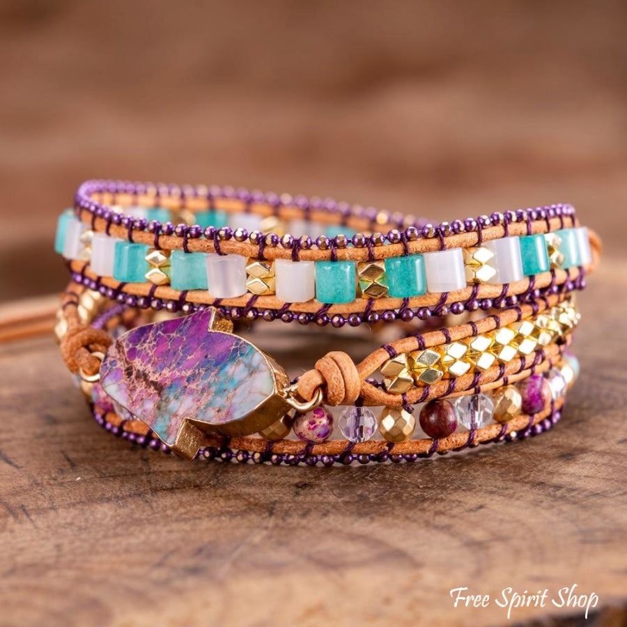 Handmade Purple Hamsa Hand Wrap Bracelet - Free Spirit Shop