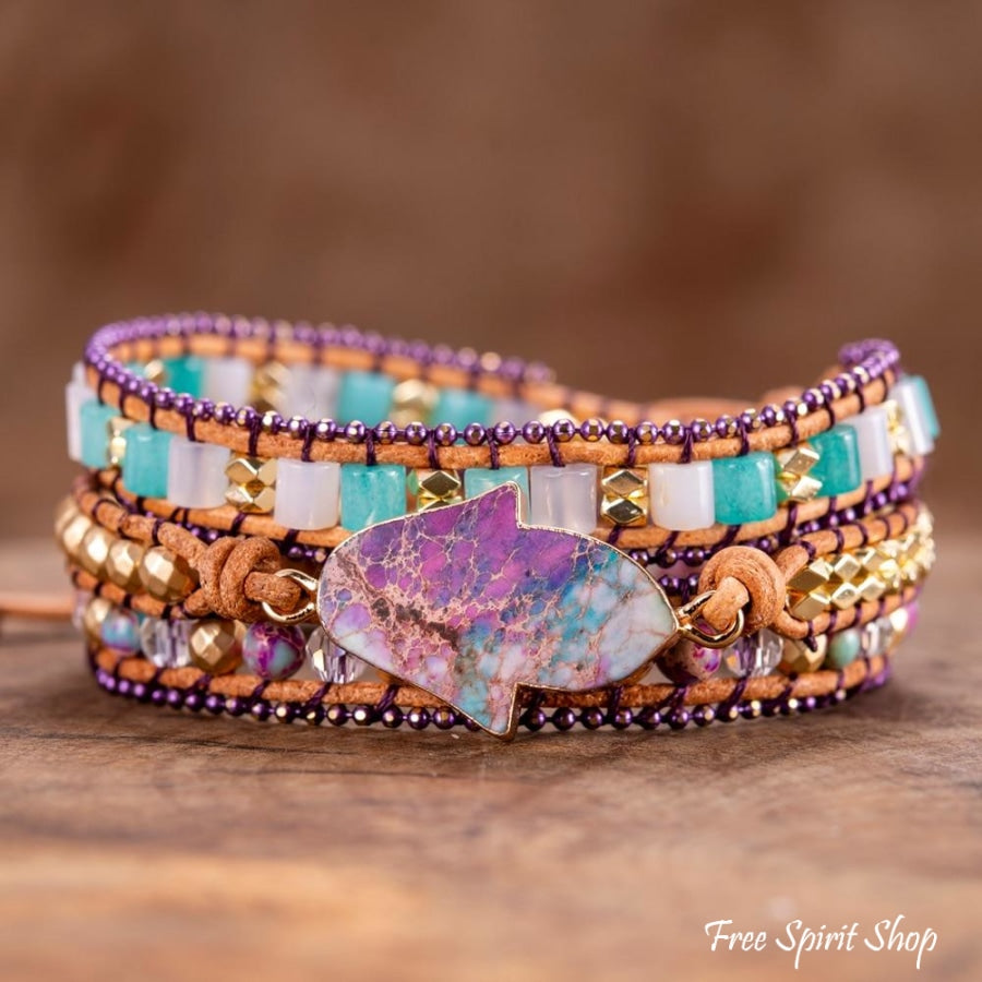 Handmade Purple Hamsa Hand Wrap Bracelet - Free Spirit Shop