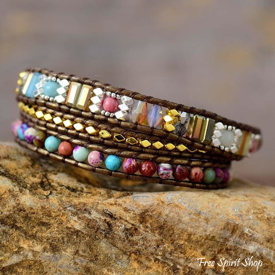 Handmade Purple Jasper Bronze Wrap Bracelet - Free Spirit Shop