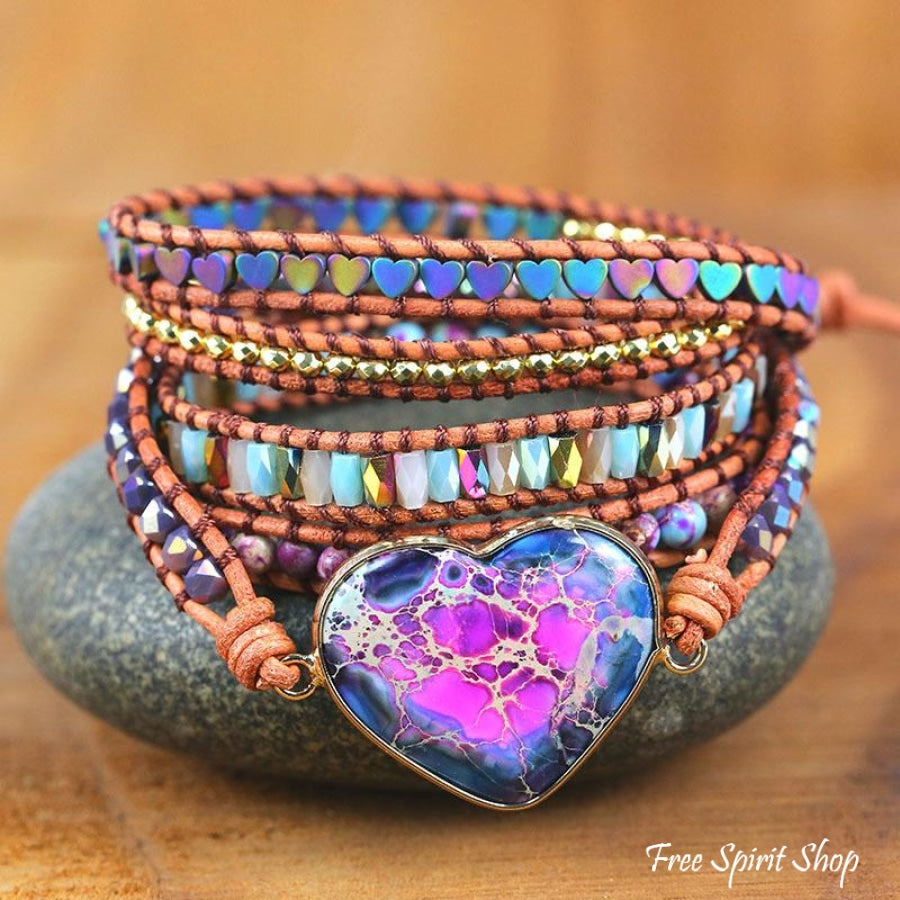 Handmade Purple Jasper Heart Wrap Bracelet - Free Spirit Shop