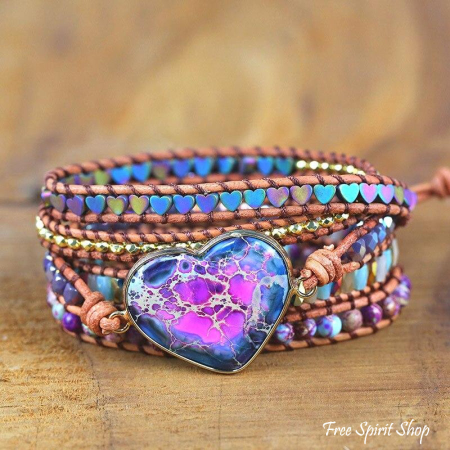 Handmade Purple Jasper Heart Wrap Bracelet - Free Spirit Shop