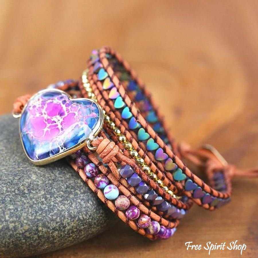 Handmade Purple Jasper Heart Wrap Bracelet - Free Spirit Shop