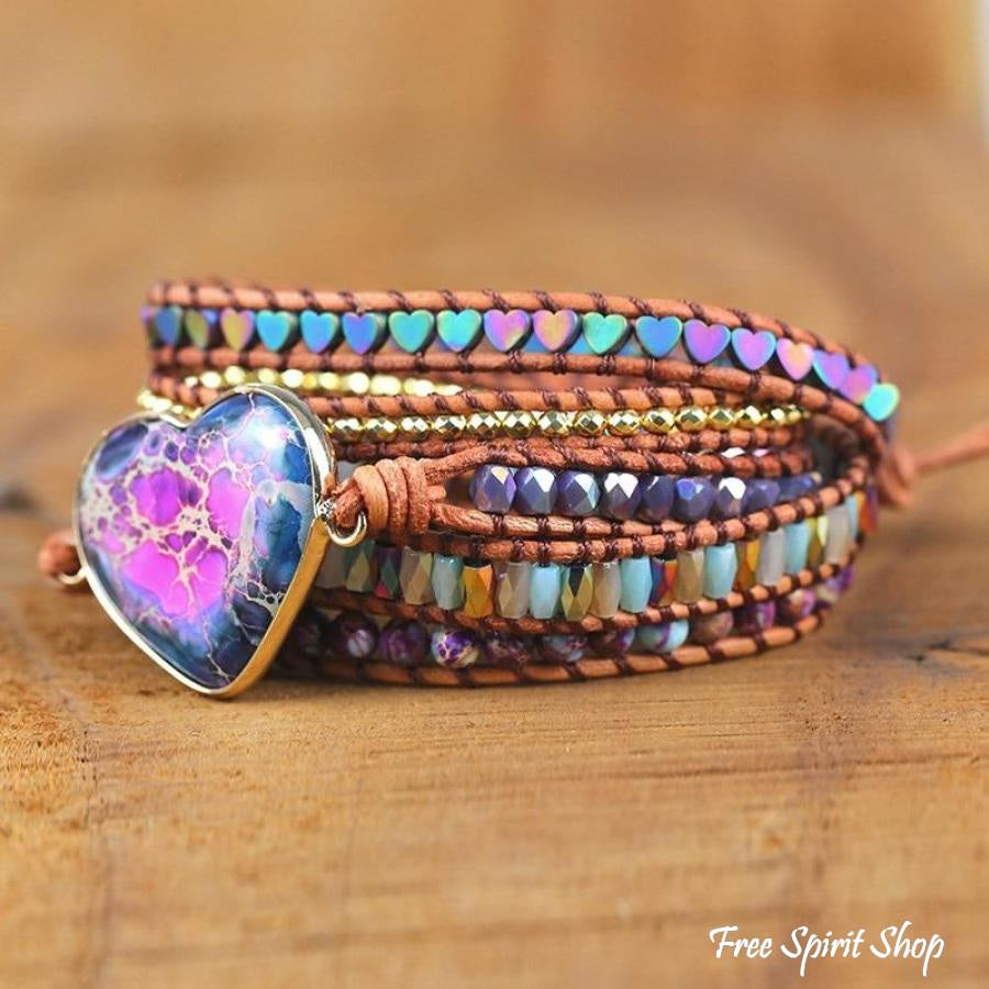 Handmade Purple Jasper Heart Wrap Bracelet - Free Spirit Shop