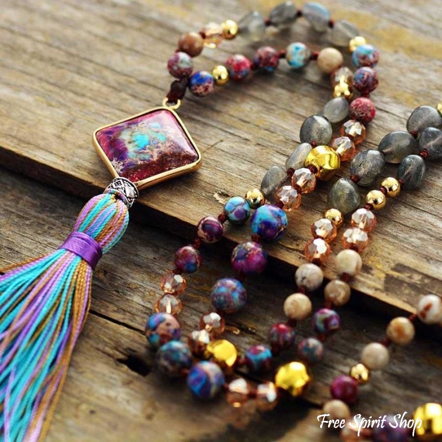 Handmade Purple Jasper & Labradorite Bead Necklace - Free Spirit Shop