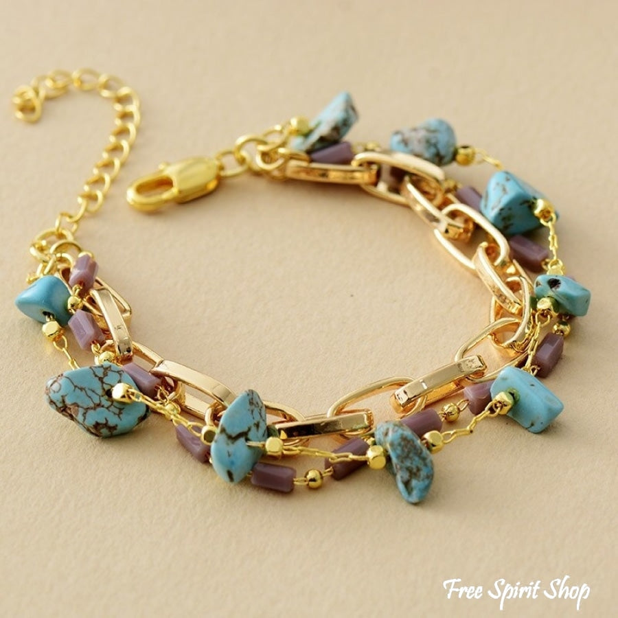 Handmade Turquoise Nugget Gold Plated Bracelet - Free Spirit Shop