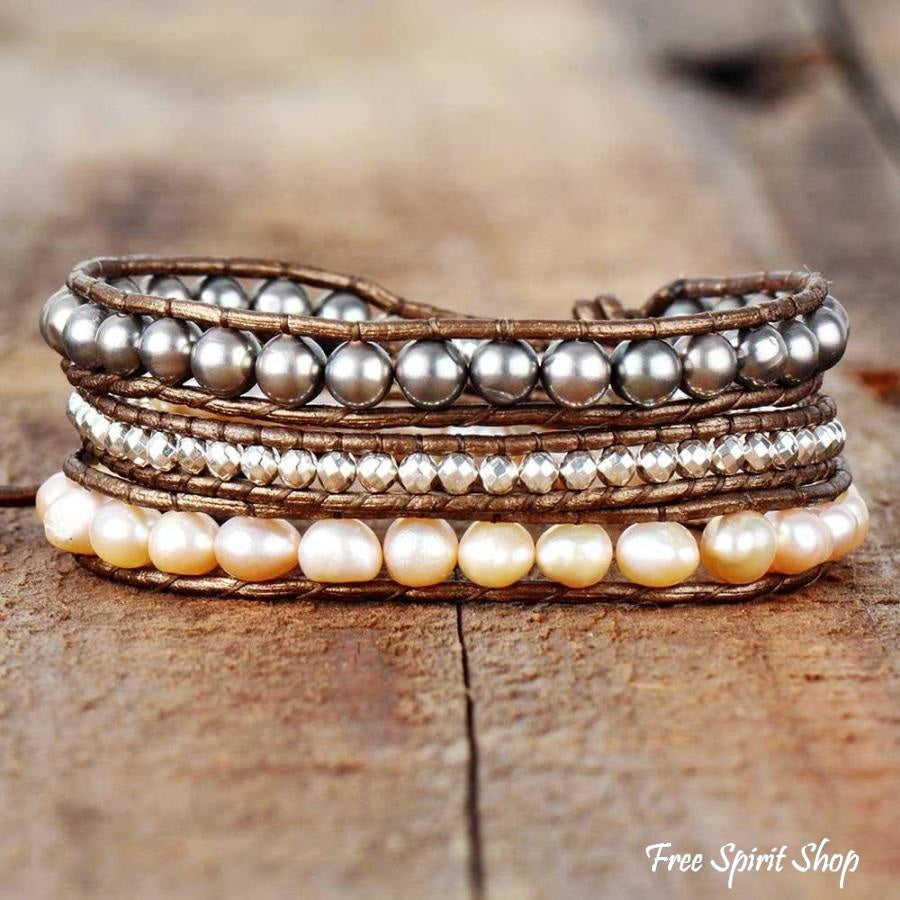 Handmade Two-tone Freshwater Pearl Wrap Bracelet - Free Spirit Shop