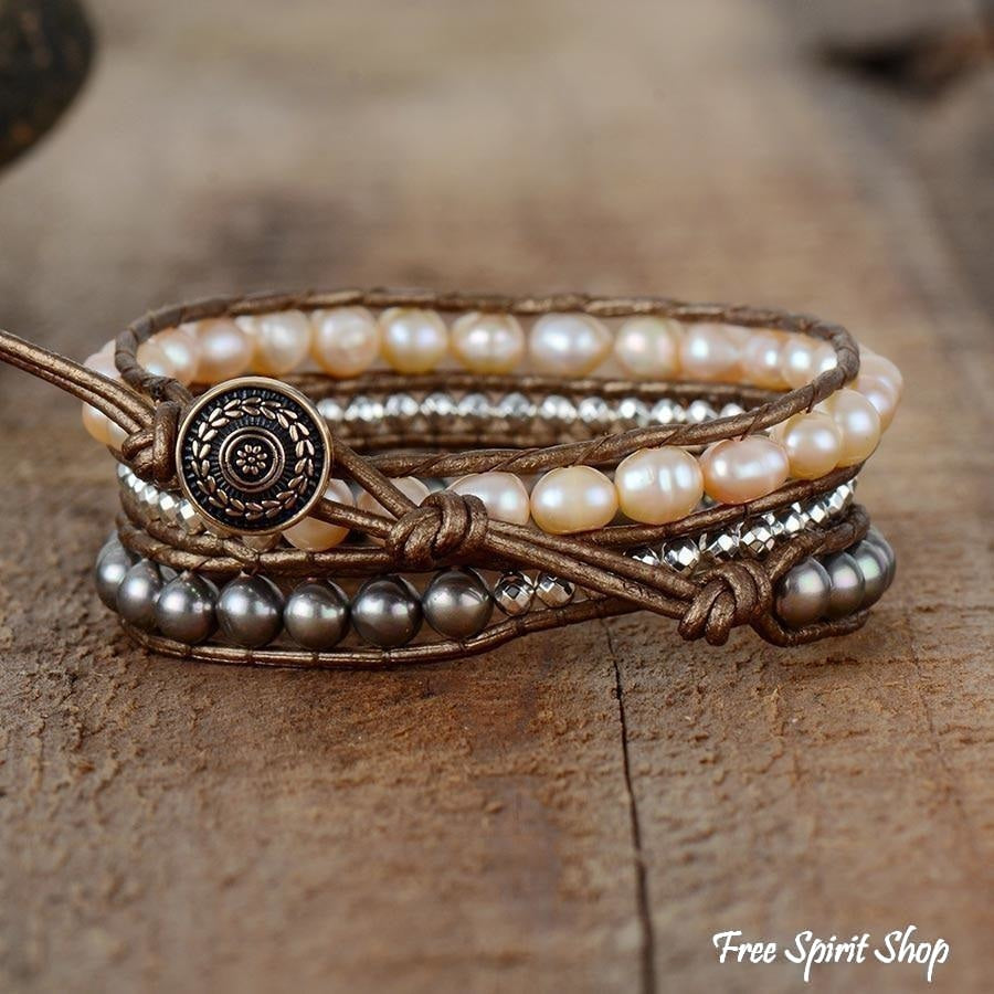 Handmade Two-tone Freshwater Pearl Wrap Bracelet - Free Spirit Shop