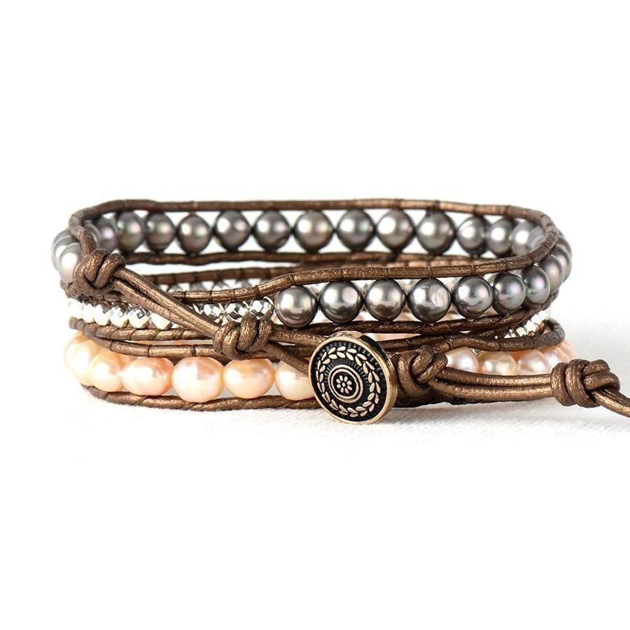 Handmade Two-tone Freshwater Pearl Wrap Bracelet - Free Spirit Shop