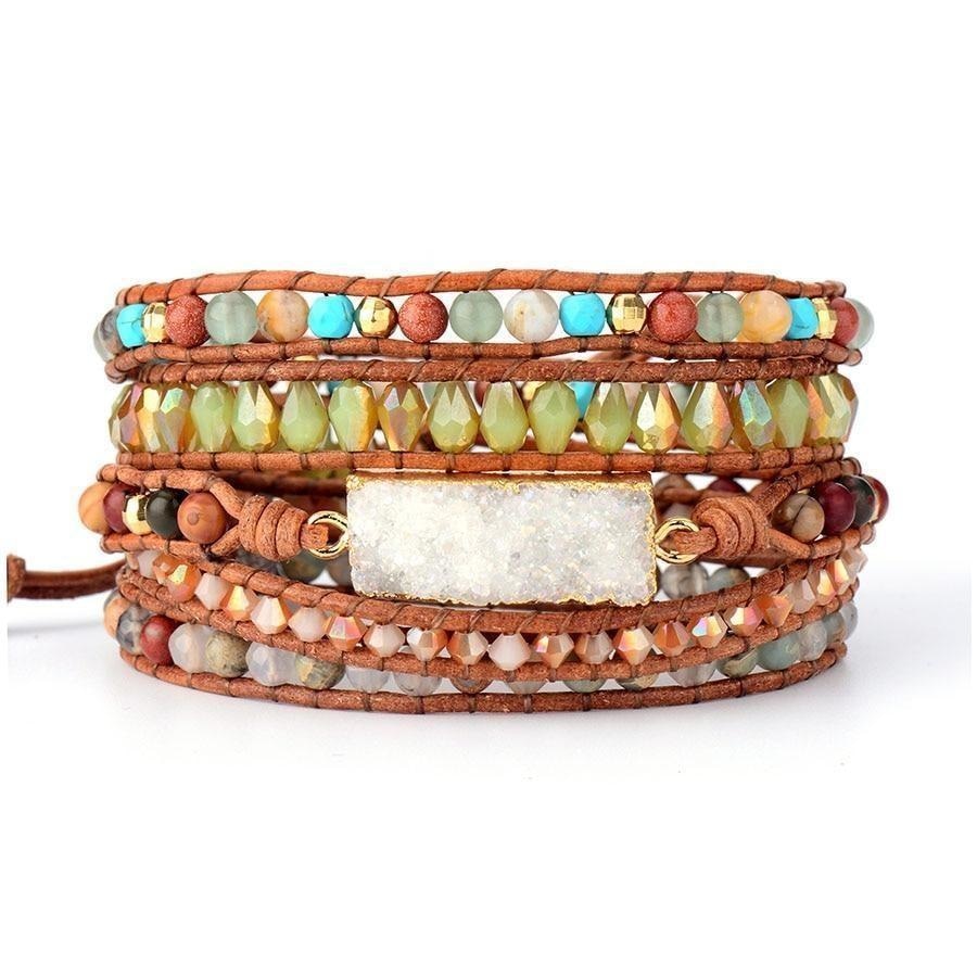 Handmade White Druzy & Mix Gemstone Wrap Bracelet - Free Spirit Shop