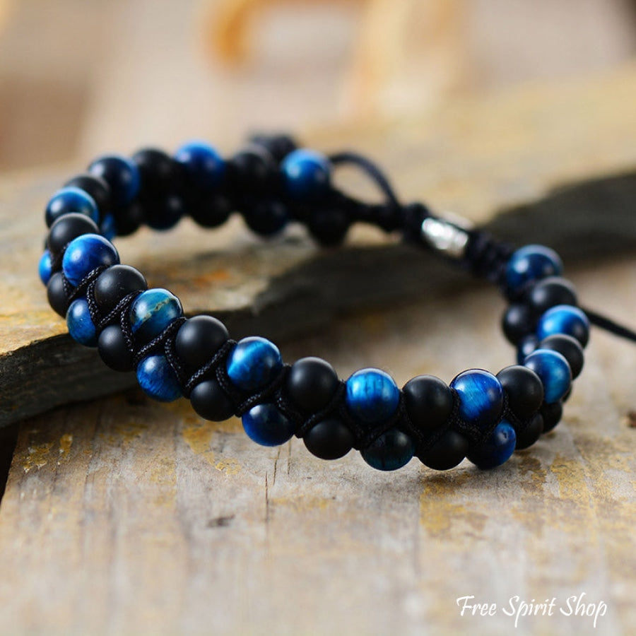 Dark blue friendship bracelet, beads on string