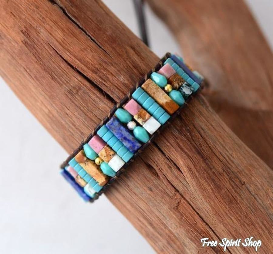 Mix Candy Gemstones Leather Wrap Bracelet - Free Spirit Shop