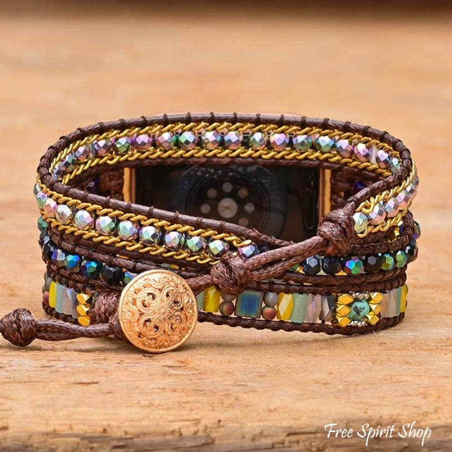 Handmade Mixed Bead & Brown Cord Apple Watch Band - Free Spirit Shop