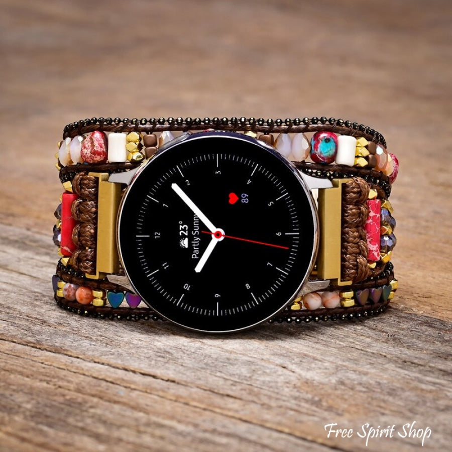 Mixed Beads & Brown Cord Samsung / Garmin Watch Band - Free Spirit Shop