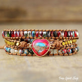 Mixed Beads & Red Heart Jasper Charm Wrap Bracelet - Free Spirit Shop