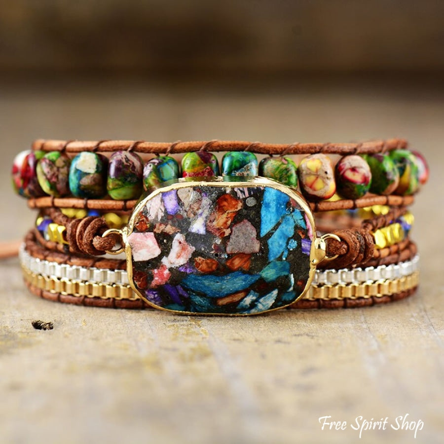 Multi-color Imperial Jasper & Chain Wrap Bracelet - Free Spirit Shop