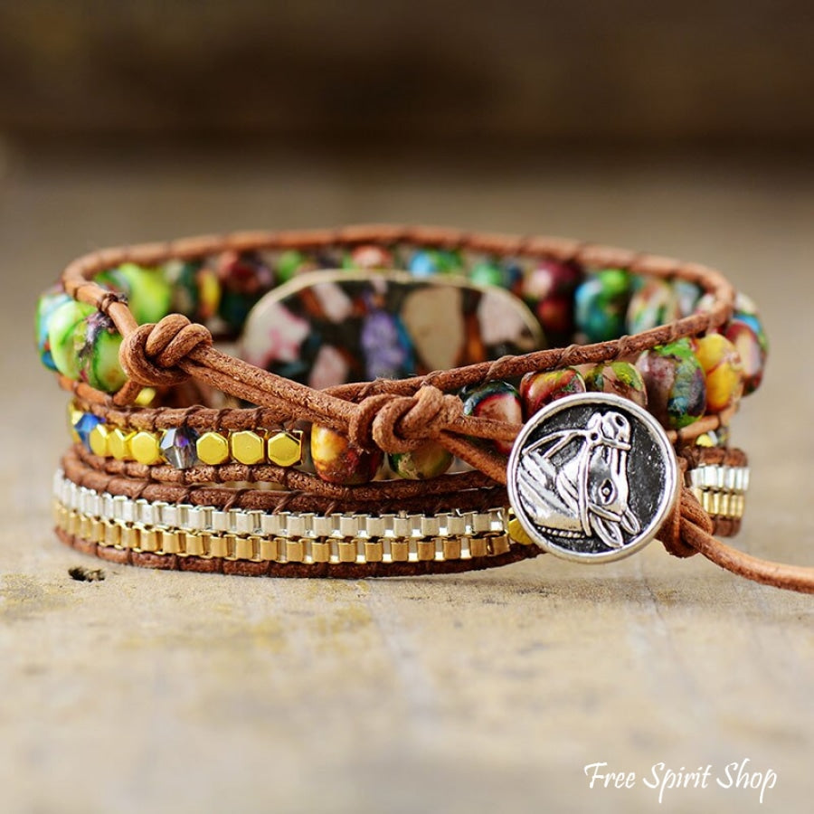 Multi-color Imperial Jasper & Chain Wrap Bracelet - Free Spirit Shop