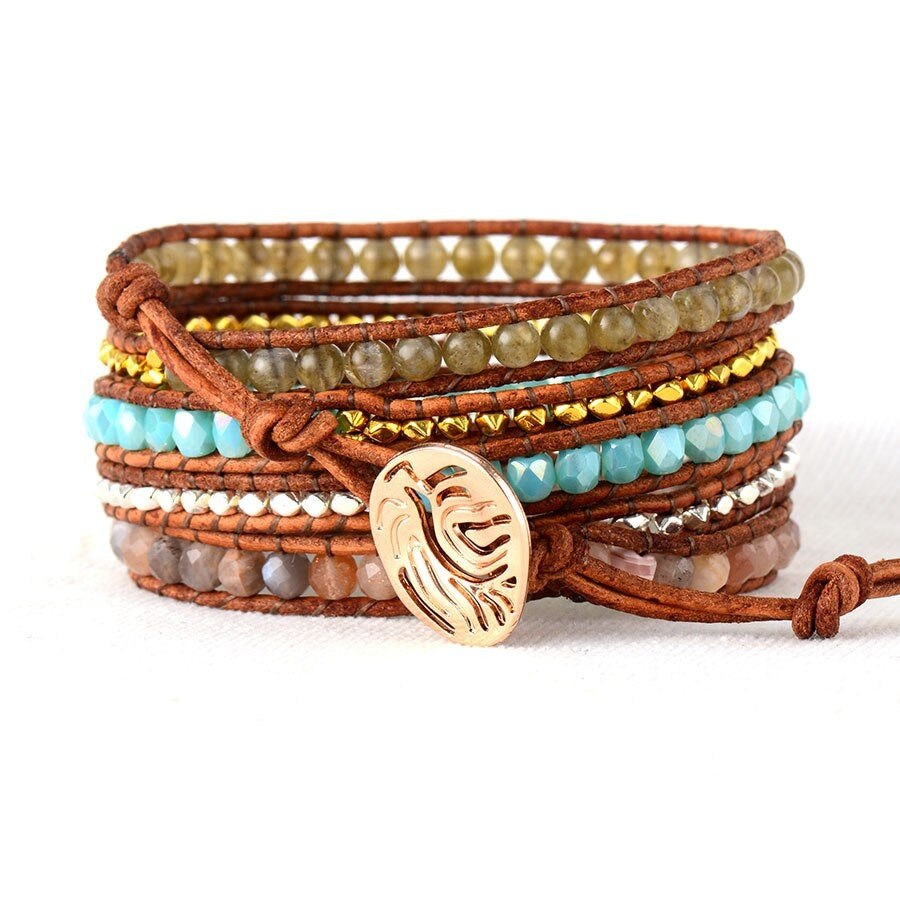 Natural Agate & Labradorite Beaded Wrap Bracelet - Free Spirit Shop