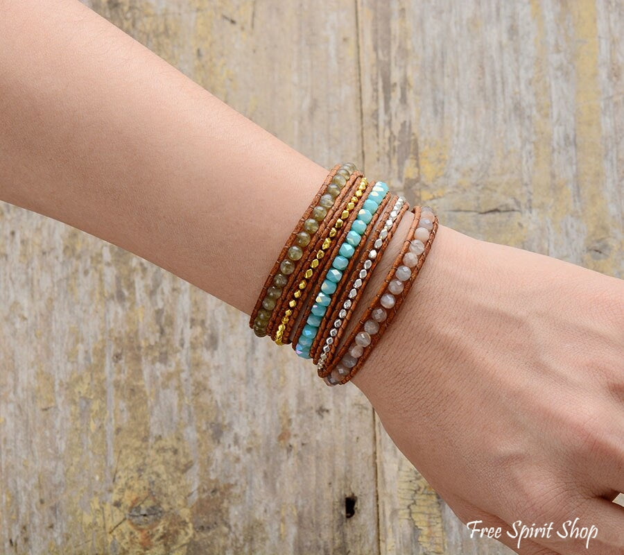 Natural Agate & Labradorite Beaded Wrap Bracelet - Free Spirit Shop