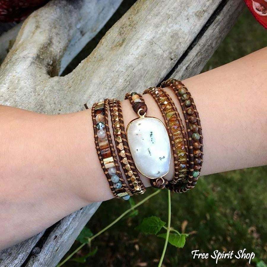Natural Agate Moonlight & Jasper Wrap Bracelet - Free Spirit Shop