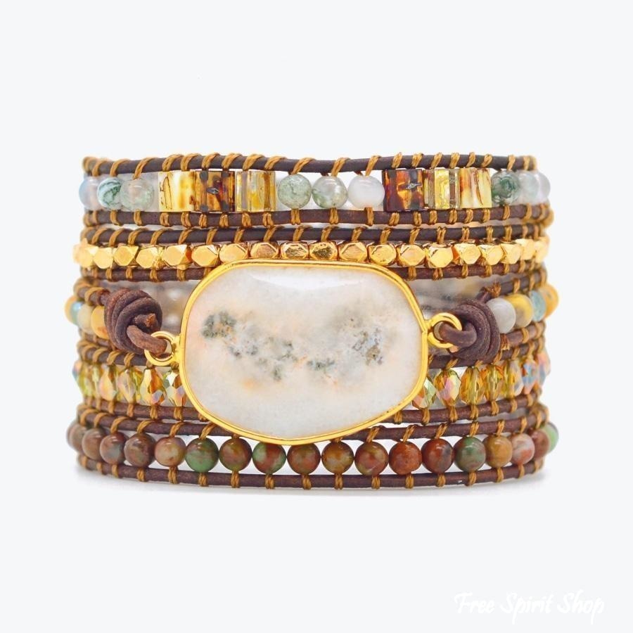 Natural Agate Moonlight & Jasper Wrap Bracelet - Free Spirit Shop