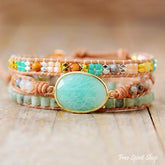 Natural Amazonite & Agate Gemstone Wrap Bracelet - Free Spirit Shop