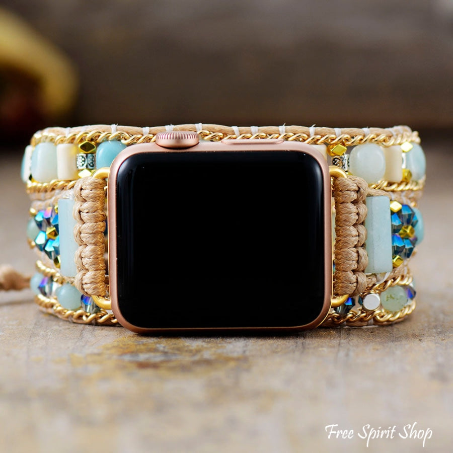 Natural Amazonite & Blue Bead Apple Watch Band - Free Spirit Shop
