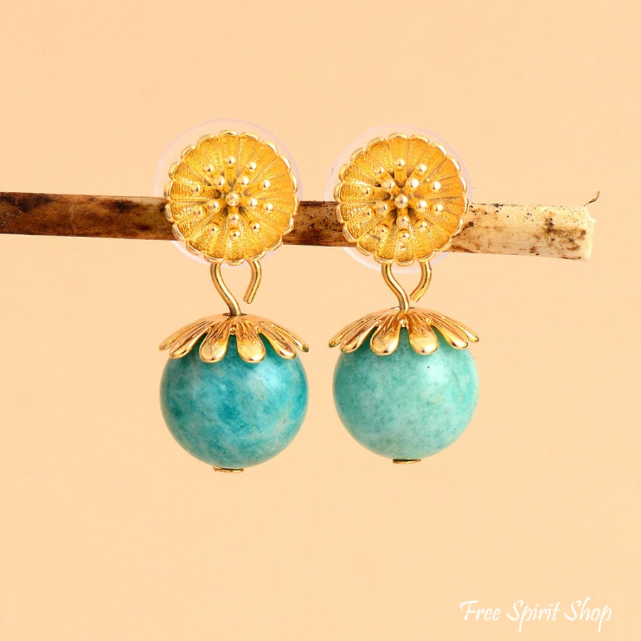 Natural Amazonite Daisy Flower Earrings - Free Spirit Shop