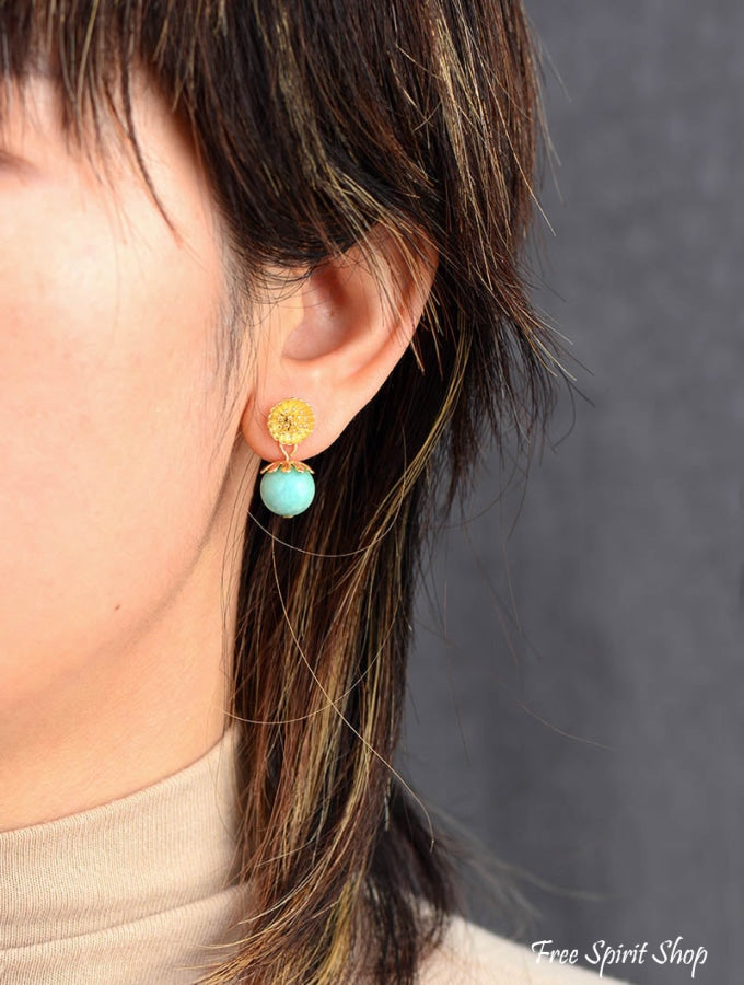 Natural Amazonite Daisy Flower Earrings - Free Spirit Shop