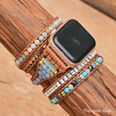 Natural Amazonite & Golden Heart Apple Watch Band - Free Spirit Shop