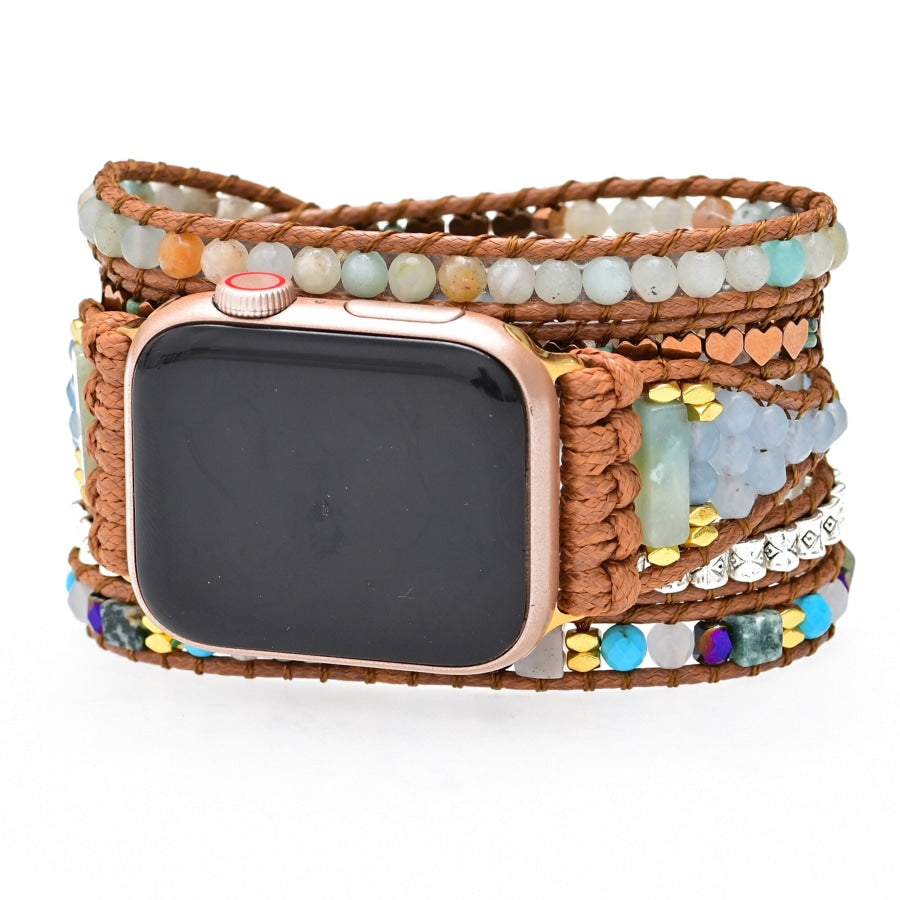 Natural Amazonite & Golden Heart Apple Watch Band - Free Spirit Shop