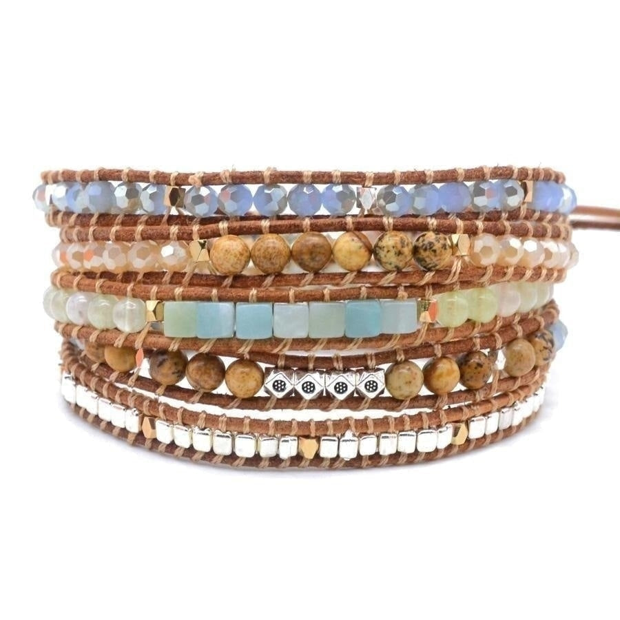 Natural Amazonite & Jasper Leather Wrap Bracelet - Free Spirit Shop