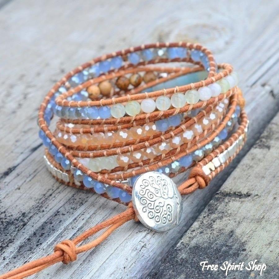 Natural Amazonite & Jasper Leather Wrap Bracelet - Free Spirit Shop