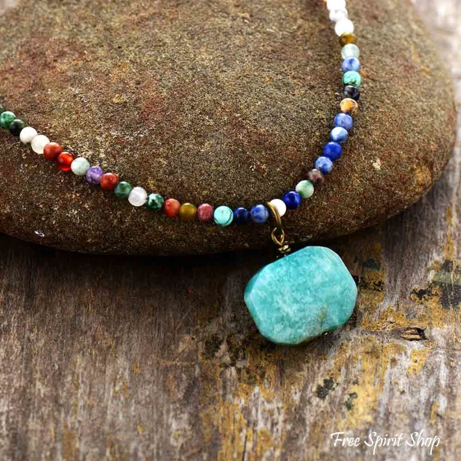 Natural Amazonite & Mix Bead Choker Necklace - Free Spirit Shop
