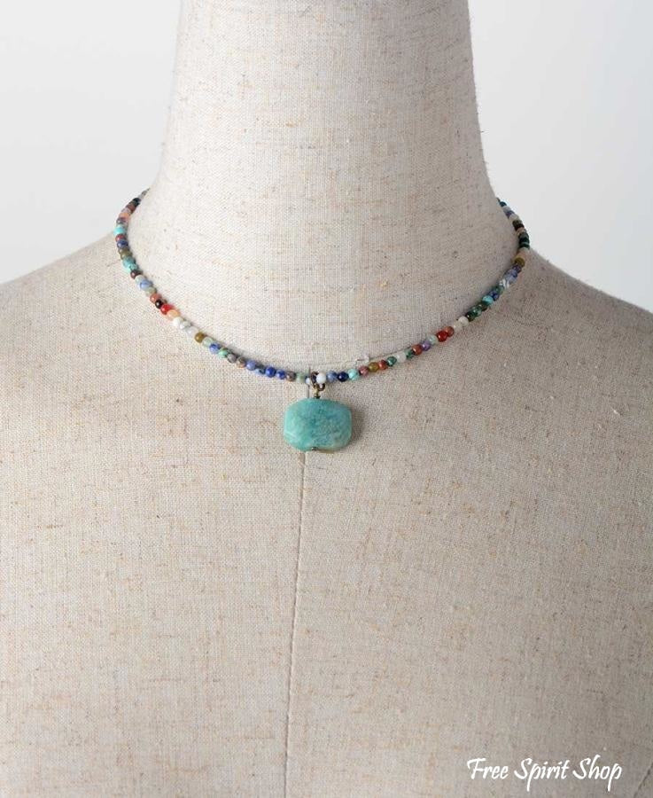 Natural Amazonite & Mix Bead Choker Necklace - Free Spirit Shop