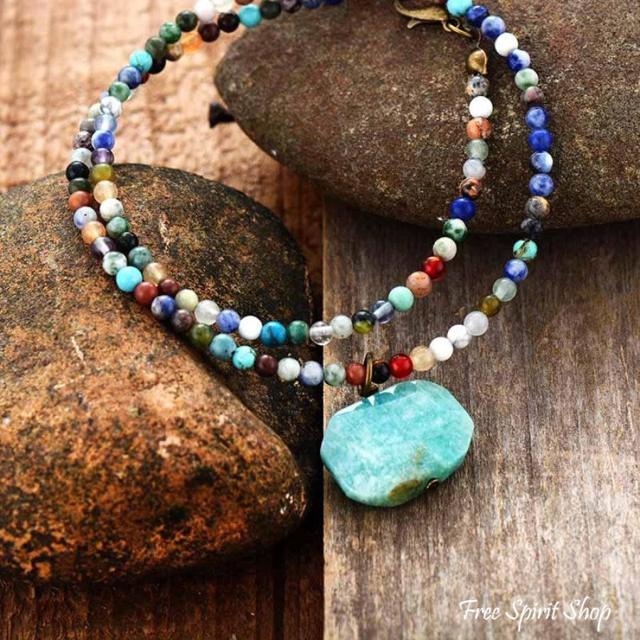 Natural Amazonite & Mix Bead Choker Necklace - Free Spirit Shop