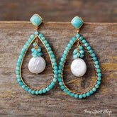 Natural Amazonite & Seashell Earrings - Free Spirit Shop