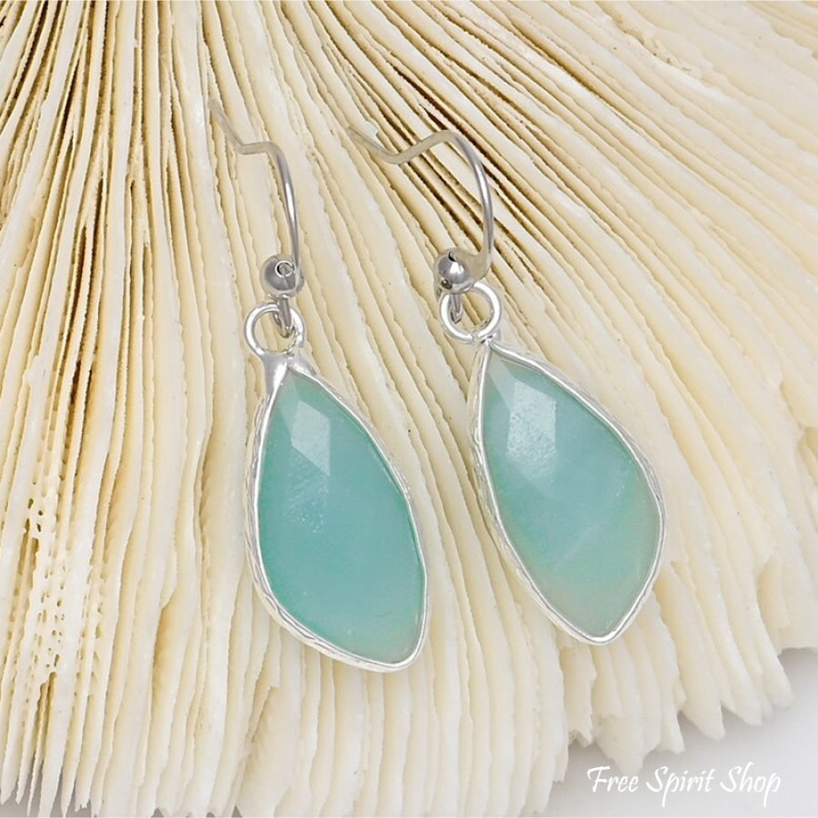 Natural Amazonite Silver Drop Earrings - Free Spirit Shop