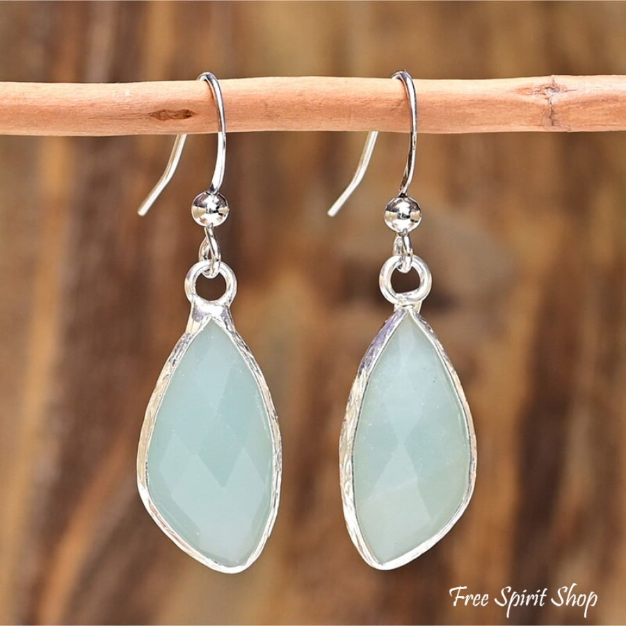 Natural Amazonite Silver Drop Earrings - Free Spirit Shop
