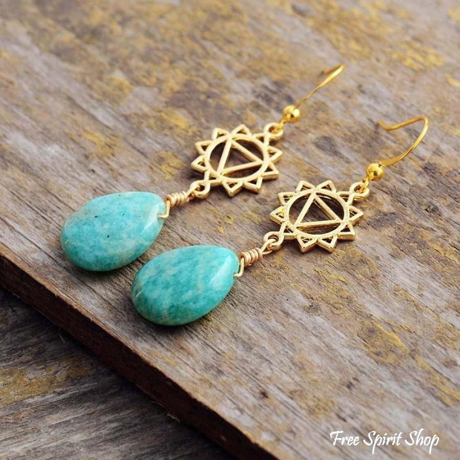 Natural Amazonite Spiritual Chakra Earrings - Free Spirit Shop