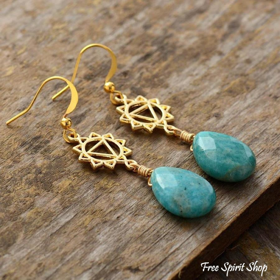Natural Amazonite Spiritual Chakra Earrings - Free Spirit Shop