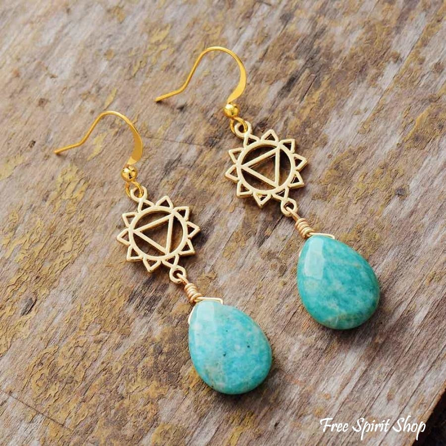 Natural Amazonite Spiritual Chakra Earrings - Free Spirit Shop