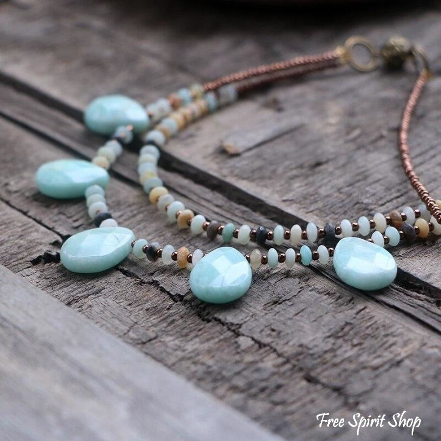 Natural Amazonite Teardrop Necklace - Free Spirit Shop