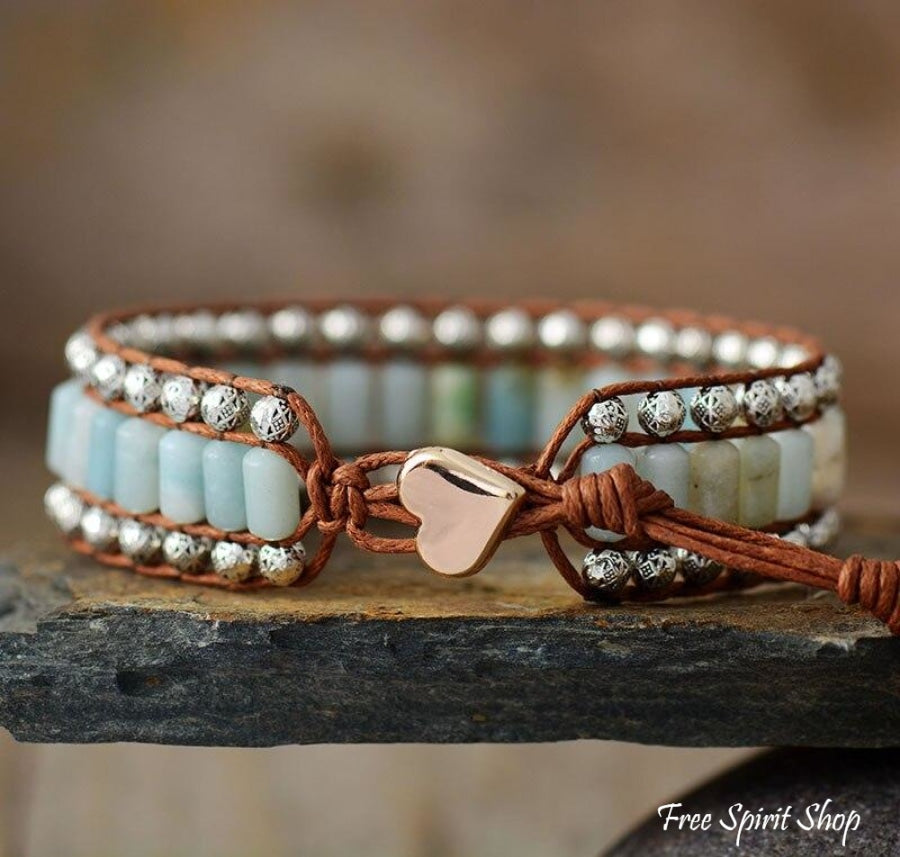 Natural Amazonite & Tibetan Bead Wrap Bracelet - Free Spirit Shop