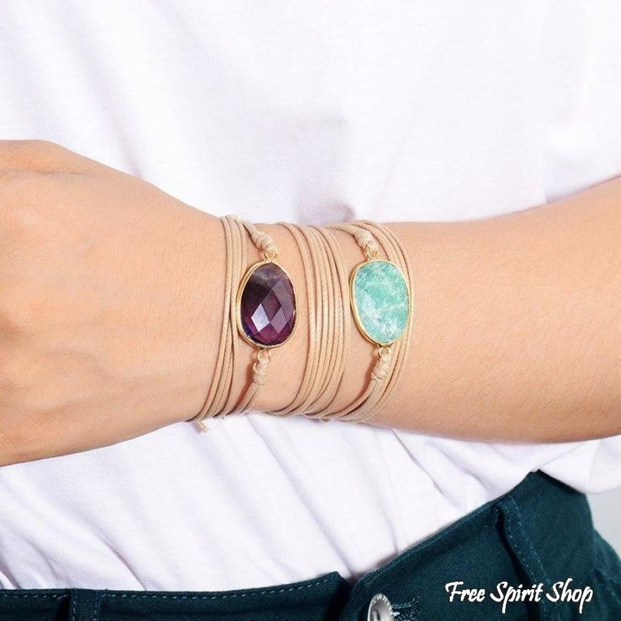 Natural Amethyst Gemstone Rope Wrap Bracelet - Free Spirit Shop