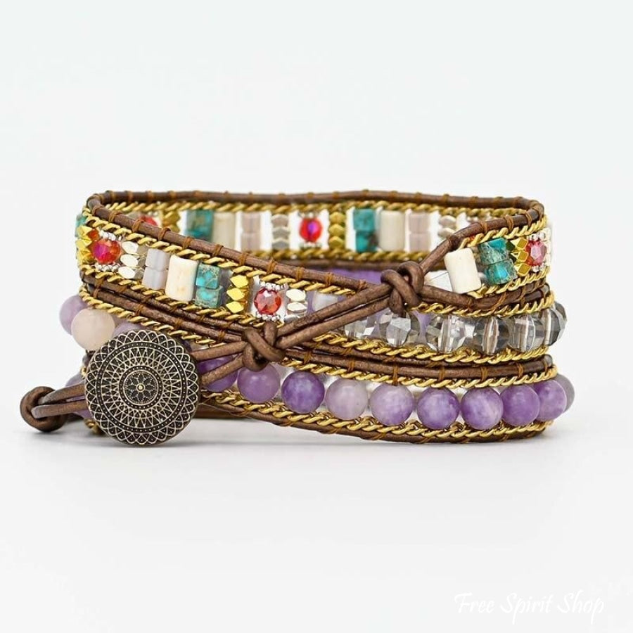 Natural Amethyst Heart Wrap Bracelet - Free Spirit Shop