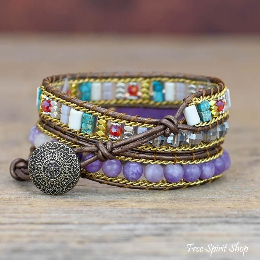 Natural Amethyst Heart Wrap Bracelet - Free Spirit Shop