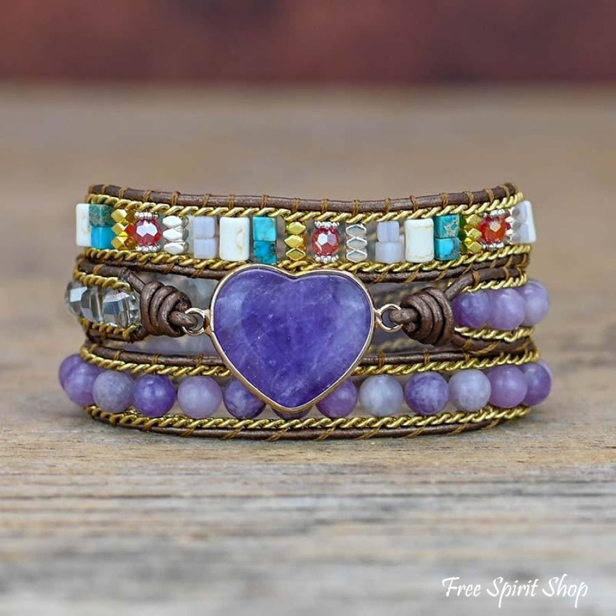 Natural Amethyst Heart Wrap Bracelet - Free Spirit Shop