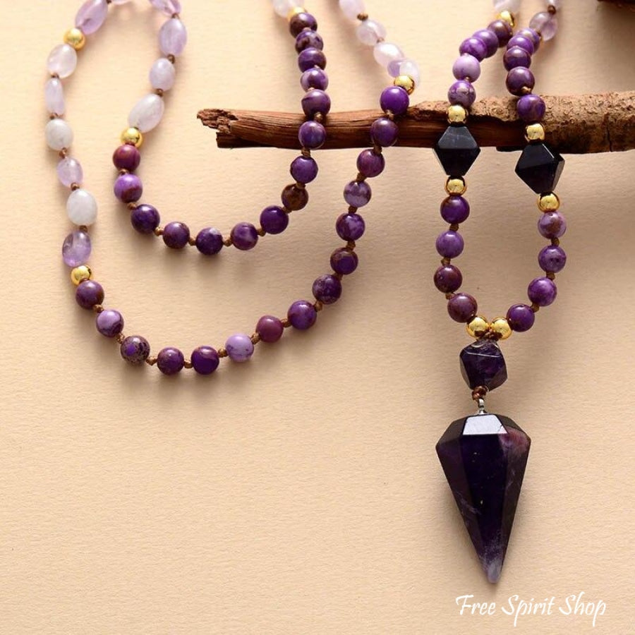 Natural Amethyst & Purple Jasper Beaded Necklace - Free Spirit Shop