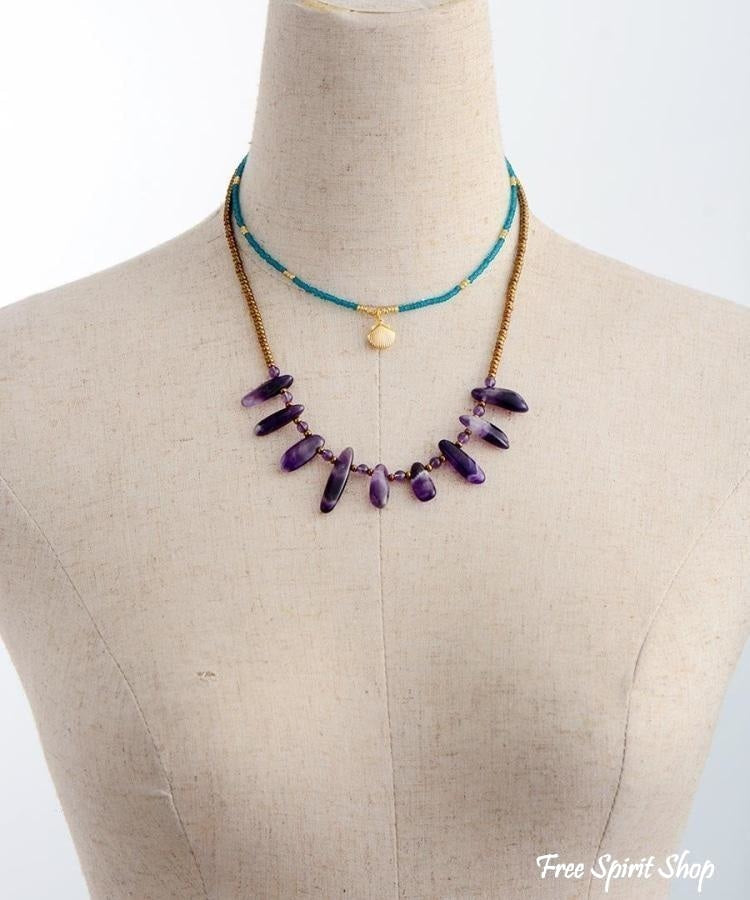 Natural Amethyst & Seed bead Choker Necklace - Free Spirit Shop