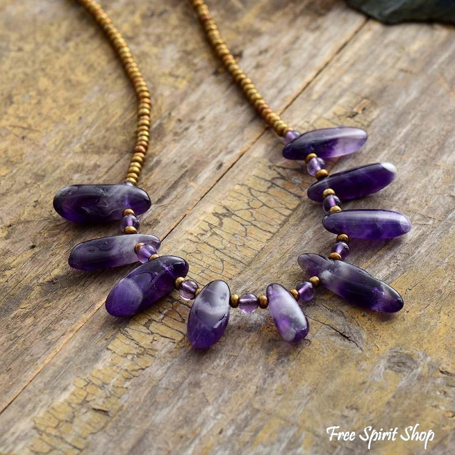 Natural Amethyst & Seed bead Choker Necklace - Free Spirit Shop